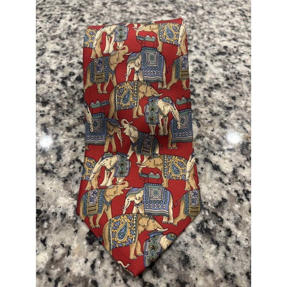 Burberry London Silk Tie Vintage Red Gold Elephant